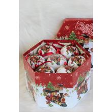 Bielo červené vianočné gule s vláčikom 7cm 14ks