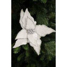 Bielo strieborná zamatová poinsettia 26cm