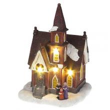 Dekorácia MagicHome Vianoce, Kostol, 4 LED teplá biela, 3xAA, interiér, 12,50x12,30x18 cm