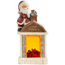 Dekorácia MagicHome Vianoce, Santa s kozubom, 9 LED, 3xAA, keramika, 27,50x19x51 cm