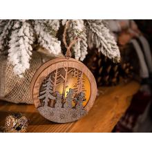 Dekorácia MagicHome Vianoce, Snehuliak v guli, LED, závesná, MDF, 8,5x2x8,5 cm