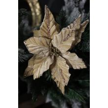 Krémovo zlatá zamatová vianočná ruža 25cm
