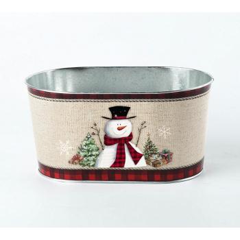 Kvetináč vianočný plechový 225x113 mm oválny, snehuliak xxx