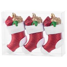 Ozdoba MagicHome Vianoce, sada, 3 ks, 11 cm, ponožky, červené, na vianočný stromček