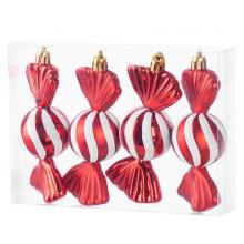 Ozdoba MagicHome Vianoce, sada, 4 ks, 11,5 cm, cukríky, červené, na vianočný stromček