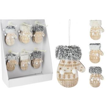 Ozdoba závesná rukavica 12 cm drevo bielo-tmavý