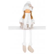 Postavička Vianoce, Dievčatko v bielej čiapke s dlhými nohami, bielo-zlaté, látkové, 15x10x45 cm