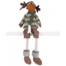 Postavička MagicHome Vianoce, Sob chlapček v krátkych nohaviciach, látkový, zeleno-hnedý, 21x14x70 cm