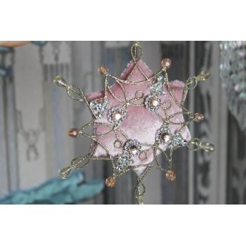 Ružovo zlatá zdobená závesná zamatová hviezda 14cm