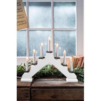 Svietnik MagicHome Vianoce, 7 LED teplá biela, biely, 2xAA, interiér, 39x31 cm