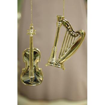 Zlaté závesné husle a harfa 2-set