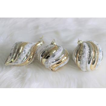 Zlato biele luxusné vianočné ozdoby 3ks 10cm